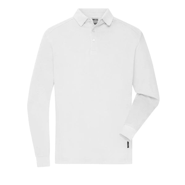 Polo Mens Workwear-maniche lunghe bianco / XS - personalizzabile con logo