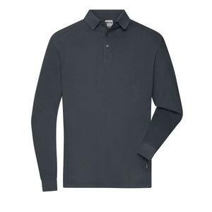 Polo Mens Workwear-maniche lunghe grigio / XS - personalizzabile con logo
