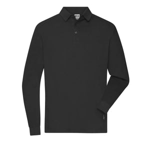 Polo Mens Workwear-maniche lunghe nero / XS - personalizzabile con logo