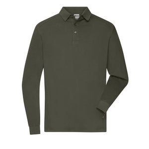 Polo Mens Workwear-maniche lunghe olive / XS - personalizzabile con logo