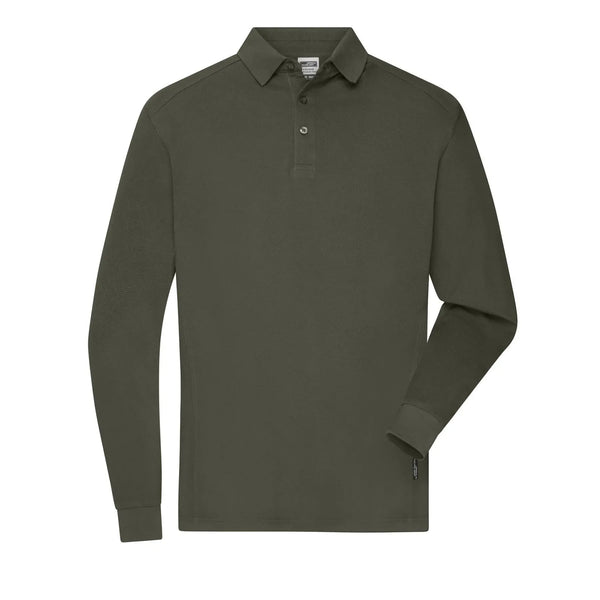 Polo Mens Workwear-maniche lunghe olive / XS - personalizzabile con logo