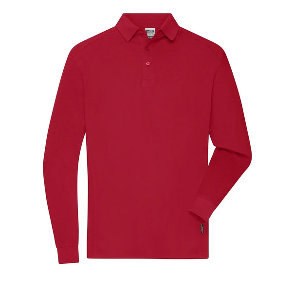 Polo Mens Workwear-maniche lunghe rosso / XS - personalizzabile con logo