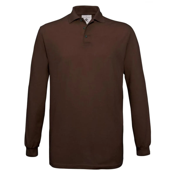Polo Safran Manica Lunga marrone / S - personalizzabile con logo