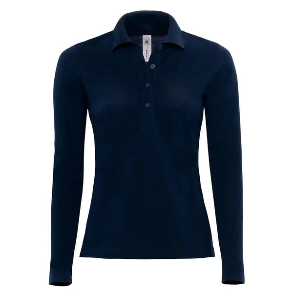 Polo Safran Pure Manica Lunga Donna blu / XS - personalizzabile con logo