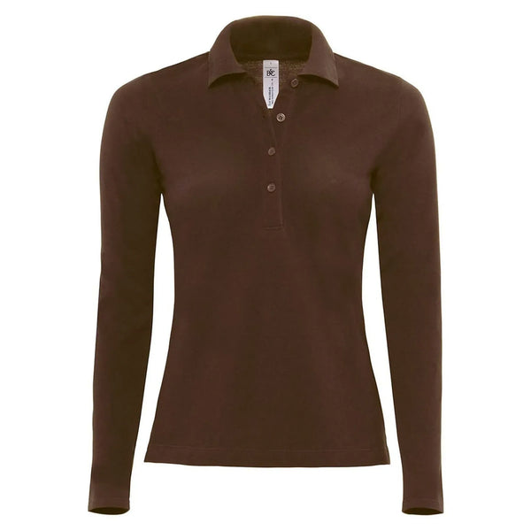 Polo Safran Pure Manica Lunga Donna marrone / XS - personalizzabile con logo