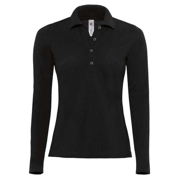 Polo Safran Pure Manica Lunga Donna nero / XS - personalizzabile con logo