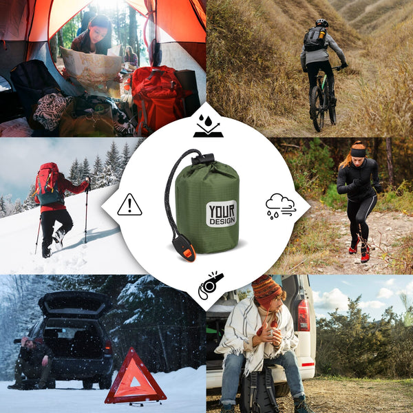 Poncho termico 2 in 1 per la sopravvivenza all'aperto - personalizzabile con logo