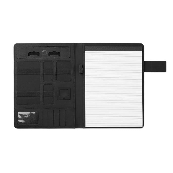 Porta blocco A4 con powerbank Nero - personalizzabile con logo