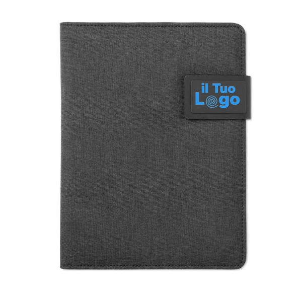 Porta blocco A5 con powerbank Nero - personalizzabile con logo