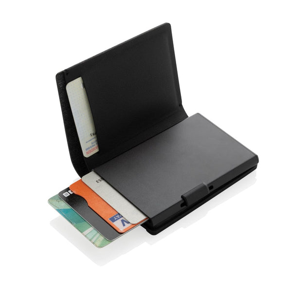 Porta carte di credito Seekcard rintracciabile in rPET RCS nero - personalizzabile con logo
