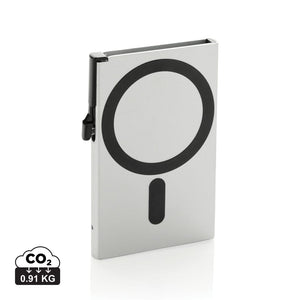 Porta carte magnetico RFID in alluminio per smartphone color argento - personalizzabile con logo