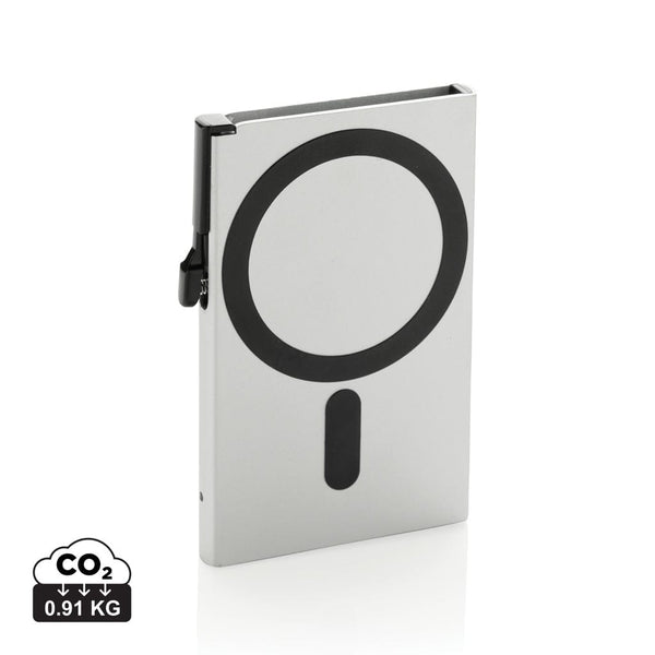Porta carte magnetico RFID in alluminio per smartphone color argento - personalizzabile con logo