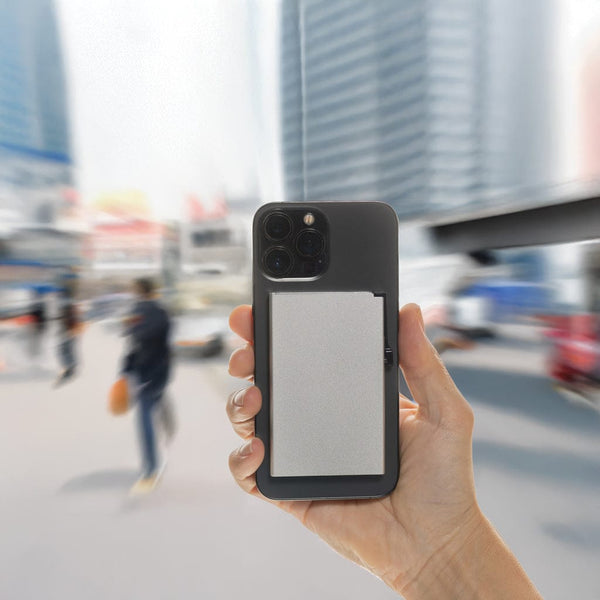 Porta carte magnetico RFID in alluminio per smartphone - personalizzabile con logo