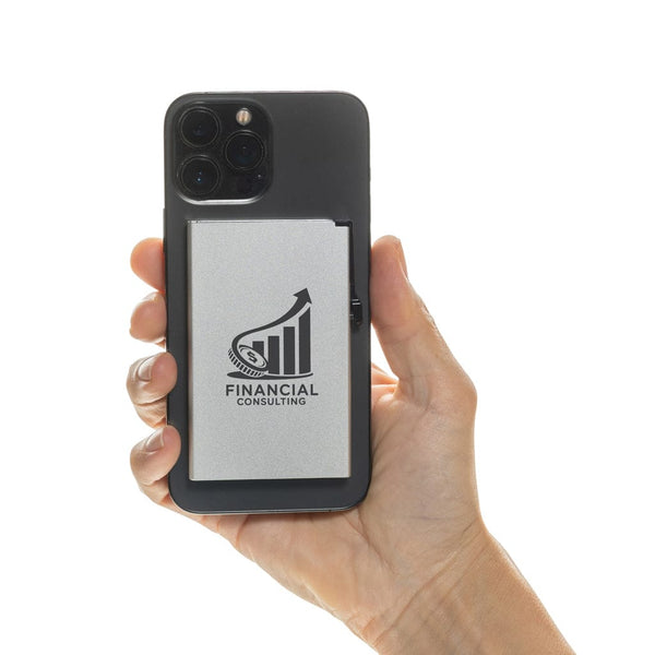 Porta carte magnetico RFID in alluminio per smartphone - personalizzabile con logo