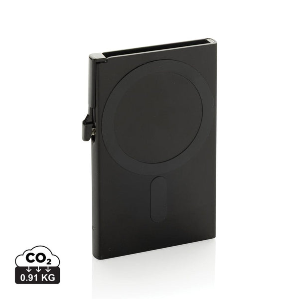 Porta carte magnetico RFID in alluminio per smartphone nero - personalizzabile con logo