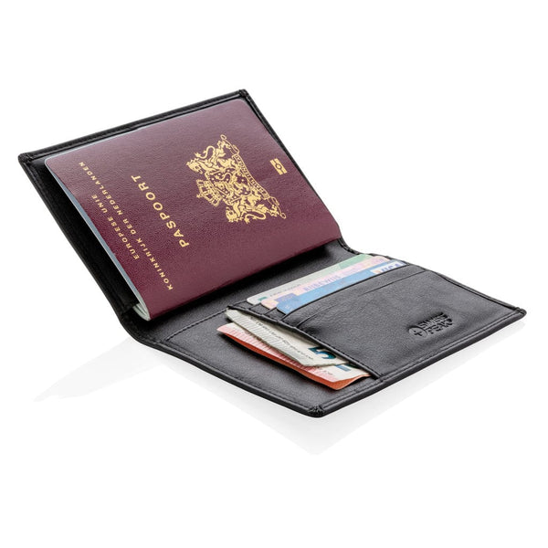 Porta passaporto RFID Swiss Peak nero - personalizzabile con logo