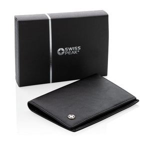 Porta passaporto RFID Swiss Peak nero - personalizzabile con logo