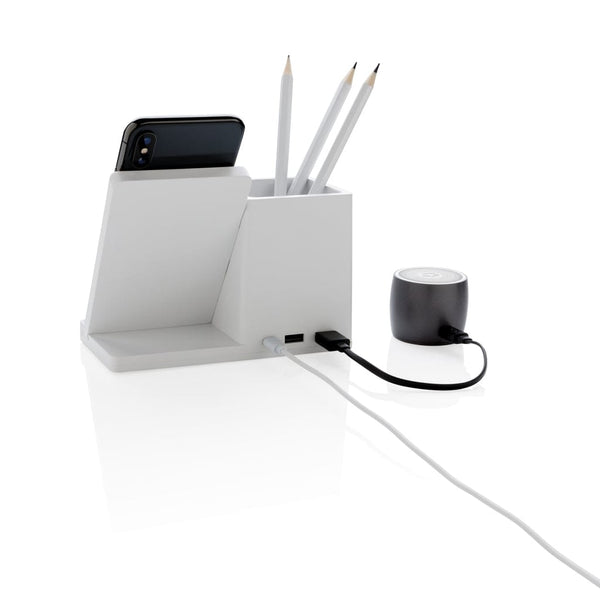 Porta penne con caricatore 5W wireless Ontario bianco - personalizzabile con logo