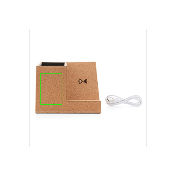 Porta penne in sughero e caricatore wireless 5W marrone - personalizzabile con logo