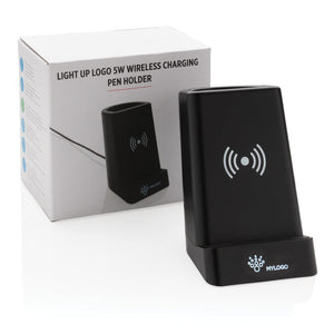 Porta penne wireless 5W logo retroilluminato nero - personalizzabile con logo