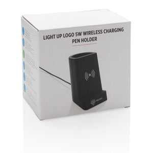 Porta penne wireless 5W logo retroilluminato nero - personalizzabile con logo