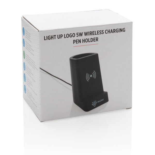 Porta penne wireless 5W logo retroilluminato nero - personalizzabile con logo