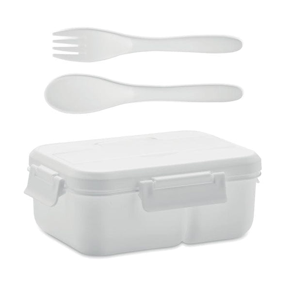 Porta pranzo con posate in PP bianco - personalizzabile con logo