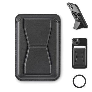 Portacarte magnetico in PU Nero - personalizzabile con logo