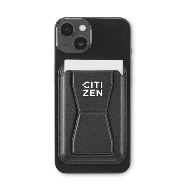 Portacarte magnetico in PU Nero - personalizzabile con logo