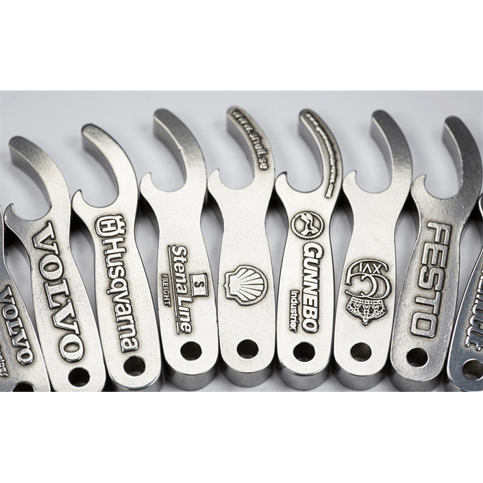 Portachiavi apribottiglie in acciaio riciclato - personalizzabile con logo
