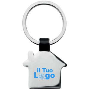 Portachiavi casa in metallo Nero - personalizzabile con logo