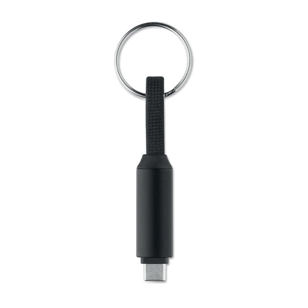 Portachiavi con cavo di ricarica Nero - personalizzabile con logo