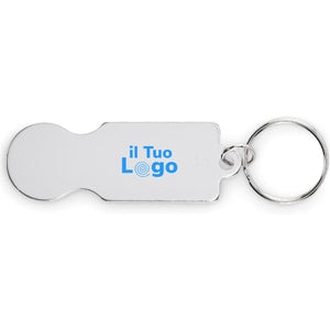 Portachiavi con gettone alluminio eco Color argento - personalizzabile con logo