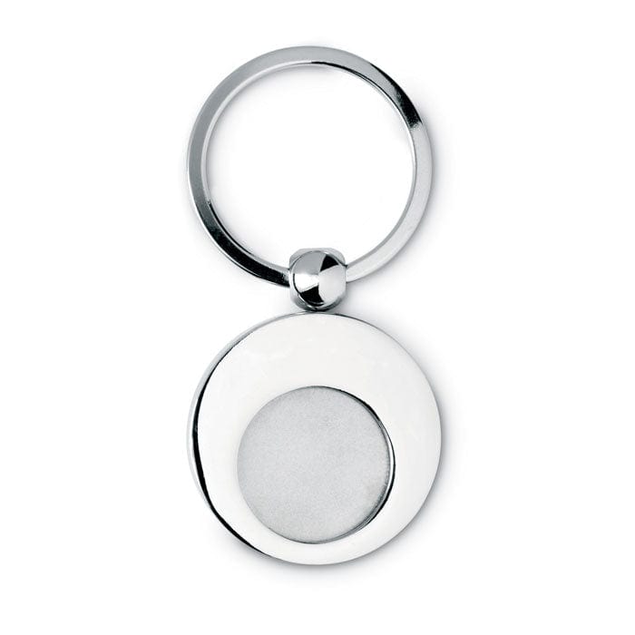 Portachiavi con gettone rotondo color argento - personalizzabile con logo