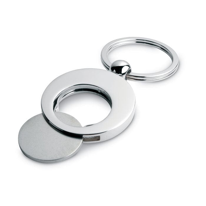 Portachiavi con gettone rotondo color argento - personalizzabile con logo