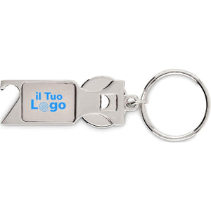 Portachiavi con gettone euro color argento - personalizzabile con logo