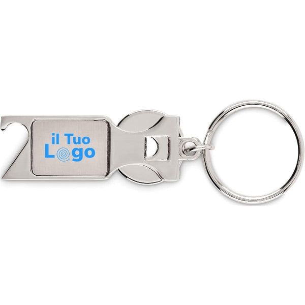 Portachiavi con gettone euro color argento - personalizzabile con logo