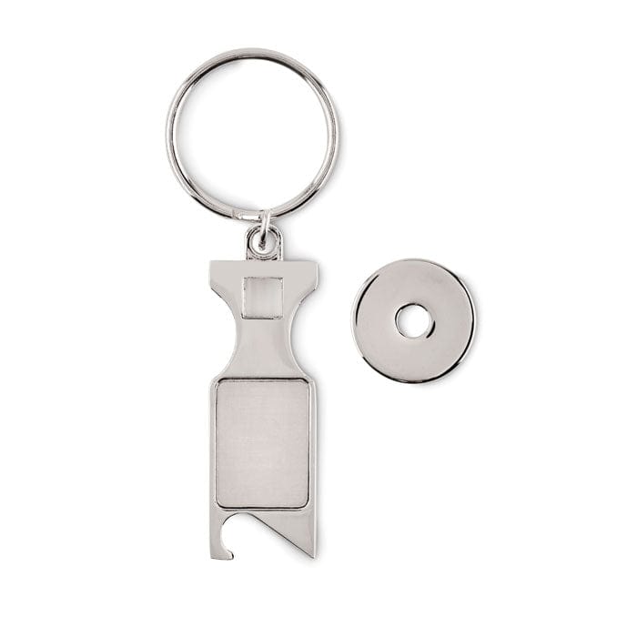 Portachiavi con gettone euro color argento - personalizzabile con logo