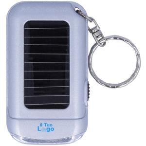 Portachiavi con torcia solare color argento - personalizzabile con logo