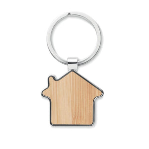 Portachiavi in bamboo e lega di zinco beige - personalizzabile con logo