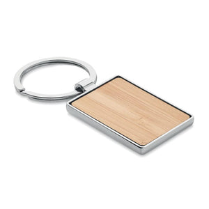 Portachiavi in bamboo con gettone beige - personalizzabile con logo