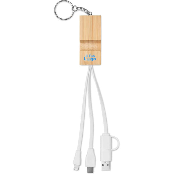 Portachiavi in bamboo con cavi Natural - personalizzabile con logo