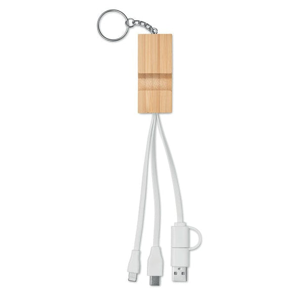 Portachiavi in bamboo con cavi Natural - personalizzabile con logo