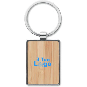 Portachiavi in bamboo e metallo rettangolare beige - personalizzabile con logo