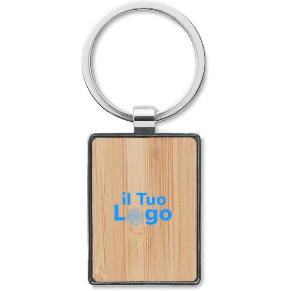 Portachiavi in bamboo e metallo rettangolare beige - personalizzabile con logo