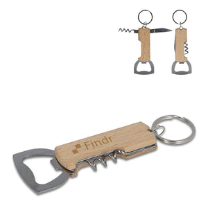 Portachiavi in bambù con apribottiglie natural - personalizzabile con logo