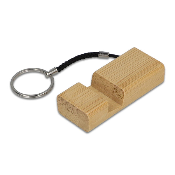 Portachiavi in bambù con supporto per telefono cellulare natural - personalizzabile con logo