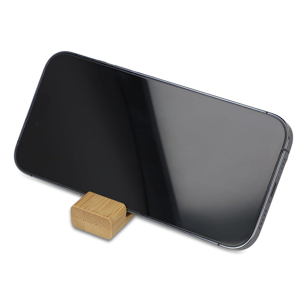Portachiavi in bambù con supporto per telefono cellulare natural - personalizzabile con logo
