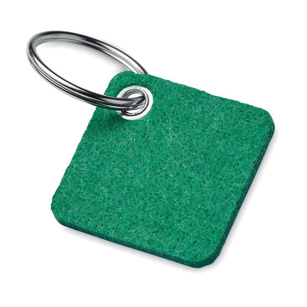 Portachiavi in feltro RPET quadrato verde - personalizzabile con logo