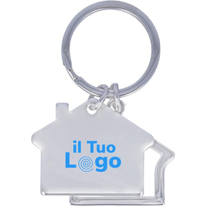 Portachiavi in metallo 'casa' color argento - personalizzabile con logo